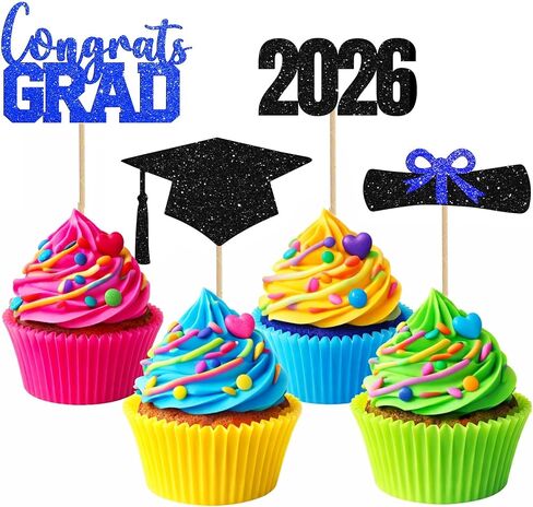 2026 Graduation Cupcake Toppers, 48PCS Graduation Party Food Picks, Diploma & Grad Cap Cake Decorations for Class of 2026, Mini Dessert Appetizer Picks for Graduation Party Supplies (Pink) in Kuwait