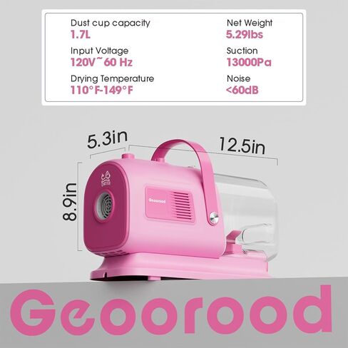 Dog Hair Vacuum & Grooming Kit 2.5L Large Capacity, Pet Grooming Vacuum with Clipper, Ideal for Shedding Dogs & Cats at Home Cleaning Tools - Purple/Pink in Kuwait