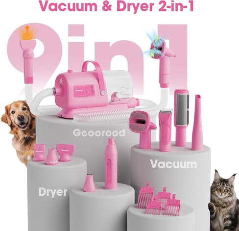 Dog Hair Vacuum & Grooming Kit 2.5L Large Capacity, Pet Grooming Vacuum with Clipper, Ideal for Shedding Dogs & Cats at Home Cleaning Tools - Purple/Pink in Kuwait