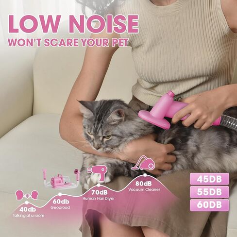 Dog Hair Vacuum & Grooming Kit 2.5L Large Capacity, Pet Grooming Vacuum with Clipper, Ideal for Shedding Dogs & Cats at Home Cleaning Tools - Purple/Pink in Kuwait