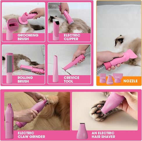 Dog Hair Vacuum & Grooming Kit 2.5L Large Capacity, Pet Grooming Vacuum with Clipper, Ideal for Shedding Dogs & Cats at Home Cleaning Tools - Purple/Pink in Kuwait