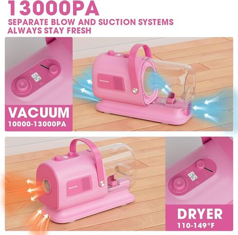Dog Hair Vacuum & Grooming Kit 2.5L Large Capacity, Pet Grooming Vacuum with Clipper, Ideal for Shedding Dogs & Cats at Home Cleaning Tools - Purple/Pink in Kuwait