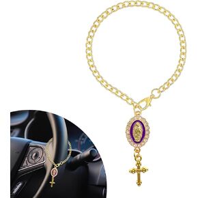 Steering Wheel Rosary Charm Accessory, Cross for Car, Catholic Car Accessory with Virgin Mary & Crucifix, Automotive Decor Vehicles Catholic Rosary Hanging Pendant for Men Women (Green) in Kuwait