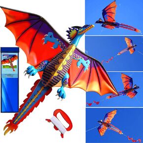 HENGDA KITE-Upgrade Classical Dragon Kite Stereoscopic Dragon Kites for Kids & Adults Easy to Fly for Beginner Easter 55inch x 62inch Single Line with Tail in Saudi Arabia