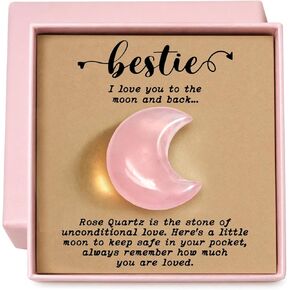 هدية Bestie للأصدقاء من النساء، عناق جيب كريستالي من الكوارتز الوردي على شكل قمر مع بطاقة "أحبك إلى القمر والظهر"، تذكار الدعم العاطفي لديكور المنزل اليومي، هدية عيد الميلاد وعيد الميلاد للصداقة in Kuwait
