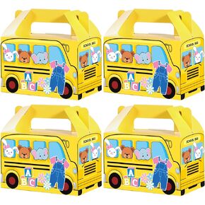MinFyberd School Bus Party Favors Gift Boxes Cartoon Teacher Paper Treat Boxes Bulk English Teacher Birthday Goodie Candy Box with Handles Birthday Shower Cartoon Theme Party Decorations（12 Pcs ） in Saudi Arabia