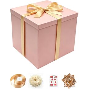 PACKGILO Large Gift Box 12x12x10 Inches，Black Gift Box with Lid for Christmas，Anniversary，Birthday，Square Boxes with Crinkle Paper，Ribbon，Alphabet Stickers in Saudi Arabia