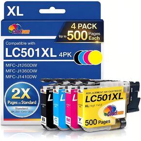 Clorisun LC501XL Ink Cartridges for Brother Printer High Yield Replacement for Brother LC501 LC501XL Ink Cartridges for MFC-J1360DW MFC-J1410DW MFC-J1260DW Printers (Black Cyan Magenta Yellow, 4Pack) in Saudi Arabia