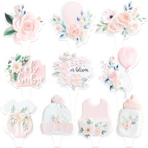 Baby in Bloom Cupcake Toppers (30 Pack) – Floral Baby Shower Decorations, Garden Theme Cupcake Picks, Pink Blush Wildflower Dessert Toppers for Girl Baby Shower Party decor in Saudi Arabia