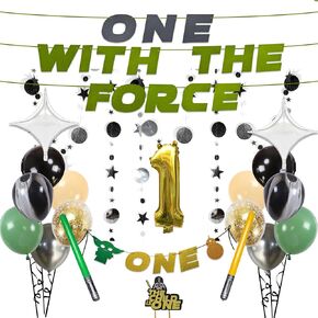 One With The Force Decorations, 1st Birthday Party Supplies Kit, Star Galaxy Baby Shower Bday Decor Set with Happy First Birthday Banner Cake Topper Balloons Fringe Curtain in Saudi Arabia