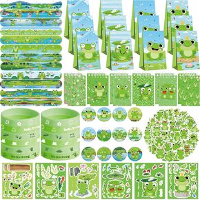 KEFAN Frog Party Favor Supplies including Cartoon Frog Theme Gift Bags, Wristbands, Stickers, Badge, for Frog Theme Kids Birthday Party Gift in Saudi Arabia
