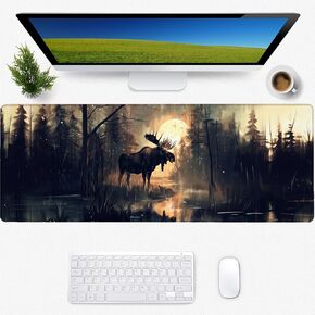 Hunting Moose Gaming Mouse Pad, Desk Mat, Non-Slip Rubber Base Cool Aesthetic MousePads for Computer Laptop Keyboard Office School Home Desktop Accessories Decor 31.5" x 11.8" in Saudi Arabia