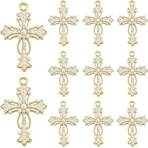 20pcs Rosary Cross Charms Links Connector Charm for Rosary Bead Necklace Making Supplies Light Gold Pearl Rhinestone Pendants Alloy Hanging Ornament for DIY Necklace Bracelet Earring in Kuwait