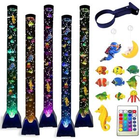 Sensory Bubble Tower Lamp with Bracket: 4 FT Bubble Fish Tube - 20 Color Adjustable 10 Moving Fish - Autism ADHD Friendly Ideal Gifts for Boys Girls in Saudi Arabia