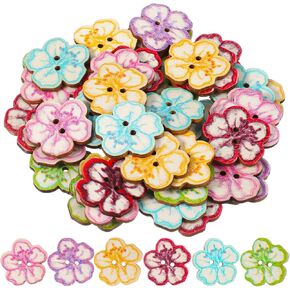 50 PCS 1-Inch Wood Buttons for Crafts, 2 Hole Decorative Flower Buttons, Handmade Floral Sewing Supplies for DIY Projects in Saudi Arabia