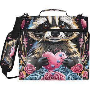 3 D-Ring Binder Bag with Zipper and Strap, Raccoon Pink Heart Rose Removable Binder with Zipper Case Hold 500+ Sheets& 14 Inch Laptop for School Office Supplies Organizer in Saudi Arabia