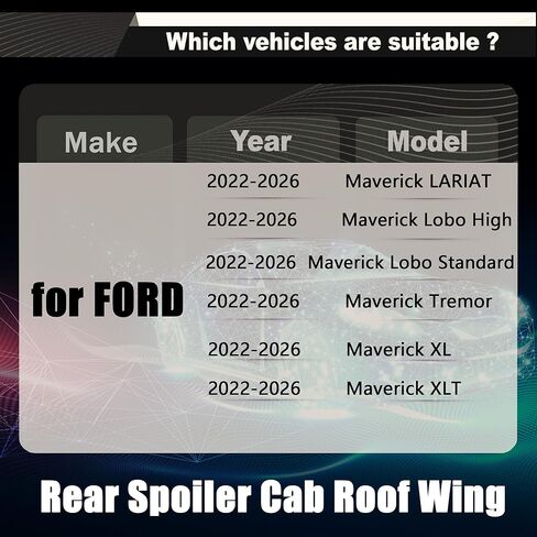 STSEV01 Rear Spoiler Cab Roof Wing Fit for Ford Maverick 2022-2026 Accessories Lariat/Lobo High/Standard/Tremor/XL/XLT All Beds and Cabs, Gloss Black Top Lip Exterior in Saudi Arabia