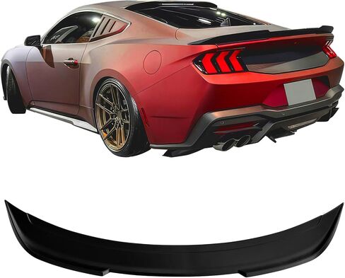 IKON MOTORSPORTS, Trunk Spoiler Compatible with 2024-2026 Ford Mustang Coupe/Convertible All Models, Not Fits GTD, Deck Style Gloss Black ABS Plastic Rear Trunk Lid Spoiler Wing Lip in Kuwait