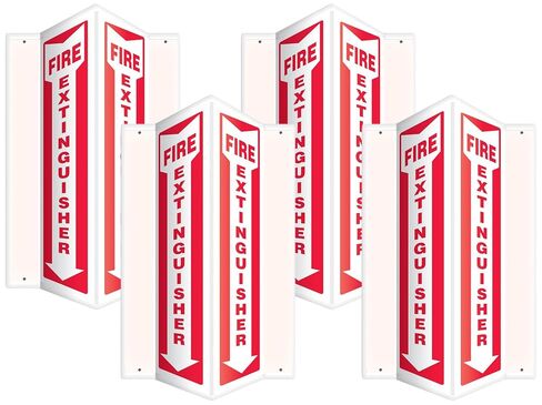 Accuform Fire Extinguisher 90D Projection Sign, 18"x4" High-Impact Plastic with Pre-Drilled Mounting Holes, Made in USA, PSP426 White in Kuwait