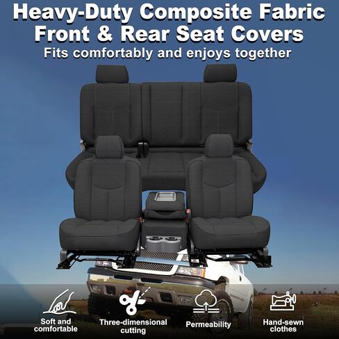 Thickened Composite Fabric Seat Covers for Chevy Silverado & GMC Sierra 1500 1999-2006 & Classic Soft Foam-Padded Front&Rear Covers Easy to Clean & Install-Black in Saudi Arabia