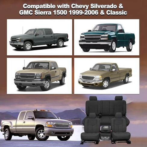 Thickened Composite Fabric Seat Covers for Chevy Silverado & GMC Sierra 1500 1999-2006 & Classic Soft Foam-Padded Front&Rear Covers Easy to Clean & Install-Black in Saudi Arabia
