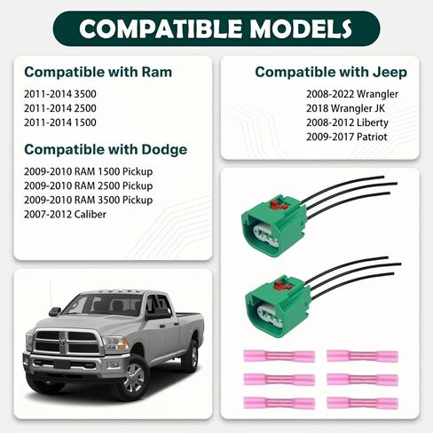 قطعتان من موصل المصباح الأمامي للسيارة OEM 68064997AA، موصل ضفيرة أمامي أساسي للسيارة متوافق مع دودج رام جيب، مقبس المصابيح الأمامية للسيارات الاحترافية مع أطراف طرفية in Kuwait