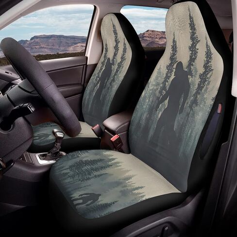 Funny Bigfoot Car Seat Covers Front Seats Only, 2 Pack Forest Sasquatch Full Coverage Waterproof Dirt Scratch Resistant Automotive Seat Protectors for Cars SUVs Sedans Trucks Auto Decor in Kuwait