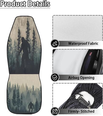 Funny Bigfoot Car Seat Covers Front Seats Only, 2 Pack Forest Sasquatch Full Coverage Waterproof Dirt Scratch Resistant Automotive Seat Protectors for Cars SUVs Sedans Trucks Auto Decor in Kuwait