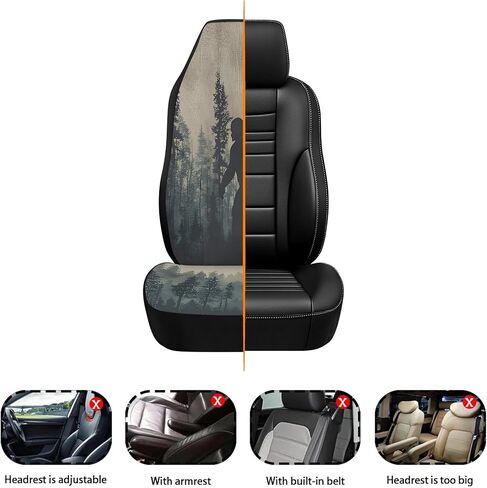 Funny Bigfoot Car Seat Covers Front Seats Only, 2 Pack Forest Sasquatch Full Coverage Waterproof Dirt Scratch Resistant Automotive Seat Protectors for Cars SUVs Sedans Trucks Auto Decor in Kuwait