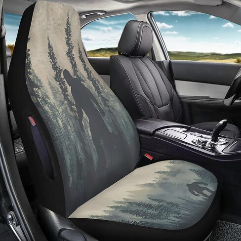 Funny Bigfoot Car Seat Covers Front Seats Only, 2 Pack Forest Sasquatch Full Coverage Waterproof Dirt Scratch Resistant Automotive Seat Protectors for Cars SUVs Sedans Trucks Auto Decor in Kuwait
