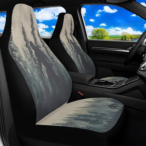 Funny Bigfoot Car Seat Covers Front Seats Only, 2 Pack Forest Sasquatch Full Coverage Waterproof Dirt Scratch Resistant Automotive Seat Protectors for Cars SUVs Sedans Trucks Auto Decor in Kuwait