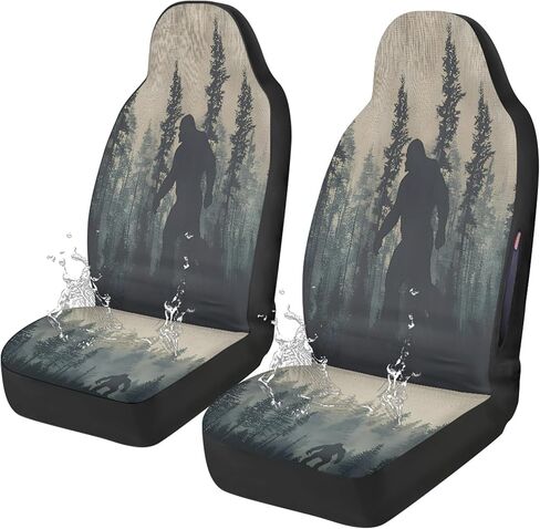 Funny Bigfoot Car Seat Covers Front Seats Only, 2 Pack Forest Sasquatch Full Coverage Waterproof Dirt Scratch Resistant Automotive Seat Protectors for Cars SUVs Sedans Trucks Auto Decor in Kuwait