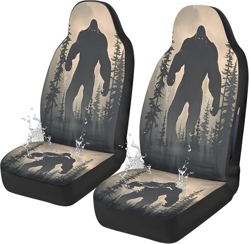 Funny Bigfoot Car Seat Covers Front Seats Only, 2 Pack Forest Sasquatch Full Coverage Waterproof Dirt Scratch Resistant Automotive Seat Protectors for Cars SUVs Sedans Trucks Auto Decor in Kuwait