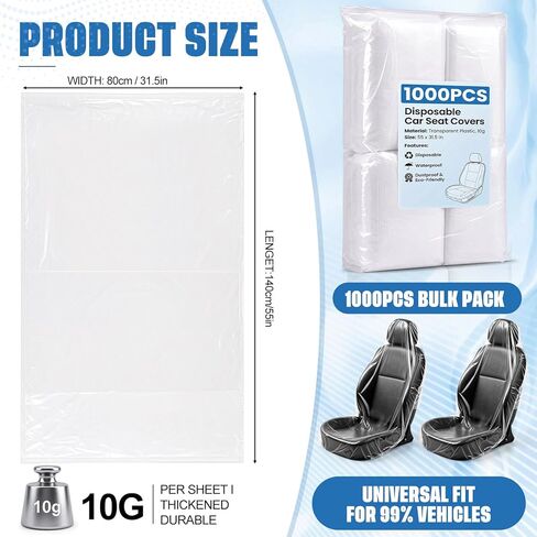 Pushglossy 1000 Pcs Disposable Car Seat Covers Bulk Plastic Clear Seat Covers for Cars Universal Car Protector Accessories Keep Interior Tidy for Chairs Travel in Kuwait