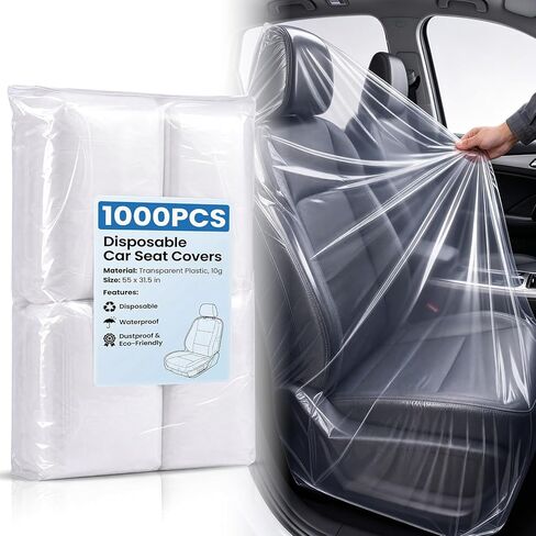 Pushglossy 1000 Pcs Disposable Car Seat Covers Bulk Plastic Clear Seat Covers for Cars Universal Car Protector Accessories Keep Interior Tidy for Chairs Travel in Kuwait