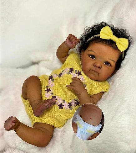 Zero Pam Black Reborn Baby Dolls Full Body Vinyl-18 in Realistic Baby Doll, Black Reborn Dolls Girls, African American Babys Girl, Real Life Babys Doll with Accessories in Kuwait