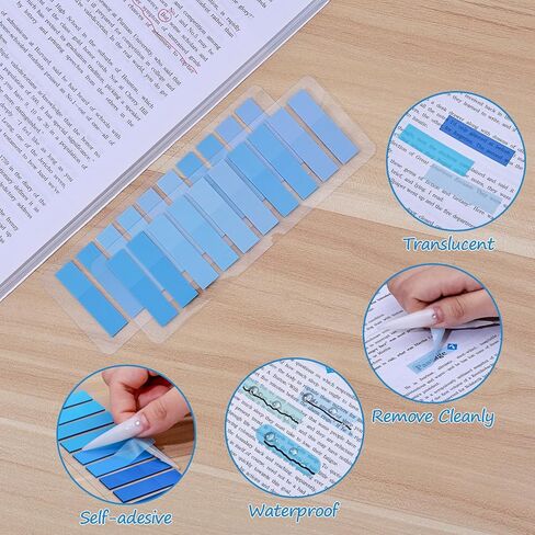 BAYTORY 980 Sheets Transparent Index Tabs, Gradient Color Memo Stickers Page Markers, Self-Adhesive Translucent Writable Tabs for Annotating Books, Bible Notebook School Supplies (Blue) in Kuwait