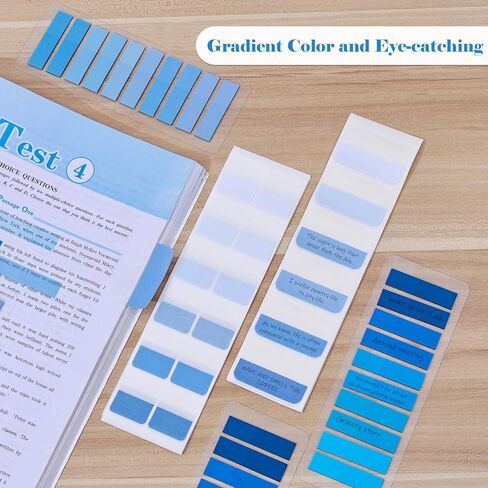 BAYTORY 980 Sheets Transparent Index Tabs, Gradient Color Memo Stickers Page Markers, Self-Adhesive Translucent Writable Tabs for Annotating Books, Bible Notebook School Supplies (Blue) in Kuwait