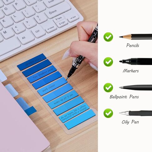 BAYTORY 980 Sheets Transparent Index Tabs, Gradient Color Memo Stickers Page Markers, Self-Adhesive Translucent Writable Tabs for Annotating Books, Bible Notebook School Supplies (Blue) in Kuwait