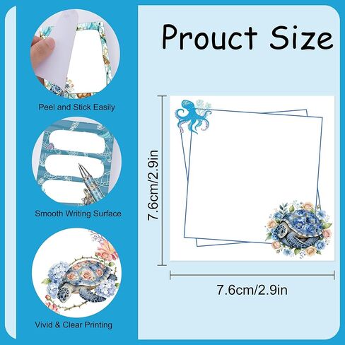 Turtle Sticky Notes and Pens 9 Pack, Cute Sea Turtle Notepads for Ocean Lovers, Self-Stick Memo Note Pads with Pen Set for Work, Turtles Gifts for Students Teachers School Office Supplies 3×3 Inch in Saudi Arabia