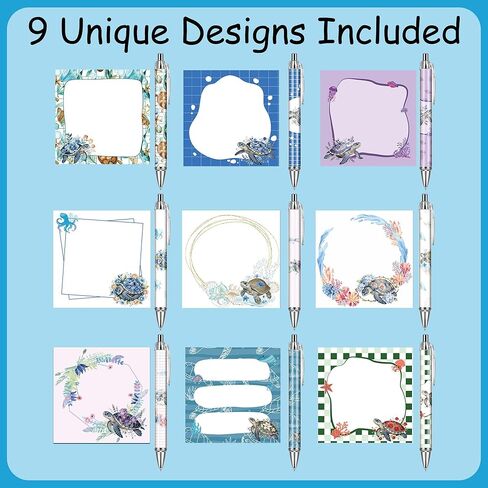 Turtle Sticky Notes and Pens 9 Pack, Cute Sea Turtle Notepads for Ocean Lovers, Self-Stick Memo Note Pads with Pen Set for Work, Turtles Gifts for Students Teachers School Office Supplies 3×3 Inch in Saudi Arabia