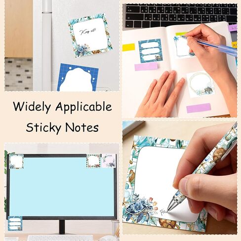 Turtle Sticky Notes and Pens 9 Pack, Cute Sea Turtle Notepads for Ocean Lovers, Self-Stick Memo Note Pads with Pen Set for Work, Turtles Gifts for Students Teachers School Office Supplies 3×3 Inch in Saudi Arabia