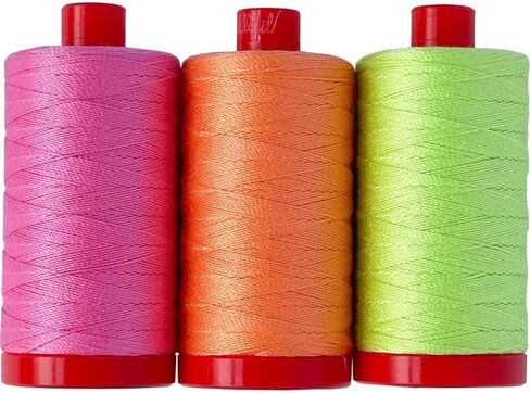 Aurifil Designer Collections 3 Large Spools 100% Cotton 12wt (356 Yards Each) TP12NC3 | 12wt Neon by Tula Pink Colors Included: 7002, 7000, 7001 - Made in Italy (TP12NC3-12wt Neon) in Kuwait