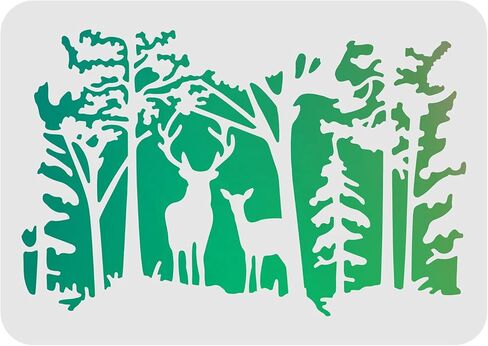 FINGERINSPIRE Deer Forest Stencils - 11.6x8.3 inch Plastic Forest Deer Drawing Painting Stencils for Wood Walls, Fabric, Airbrush in Kuwait