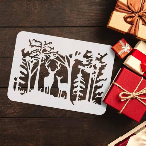 FINGERINSPIRE Deer Forest Stencils - 11.6x8.3 inch Plastic Forest Deer Drawing Painting Stencils for Wood Walls, Fabric, Airbrush in Kuwait