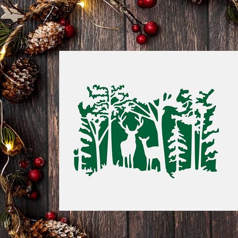 FINGERINSPIRE Deer Forest Stencils - 11.6x8.3 inch Plastic Forest Deer Drawing Painting Stencils for Wood Walls, Fabric, Airbrush in Kuwait