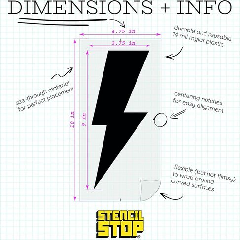 Stencil Stop Lightning Bolt Stencil - 3.75 x 9 inches - Reusable Stencils for Painting on Wood, Walls, Fabric & Rocks - Durable 14 Mil Mylar Plastic for DIY Crafts & Art Projects in Kuwait