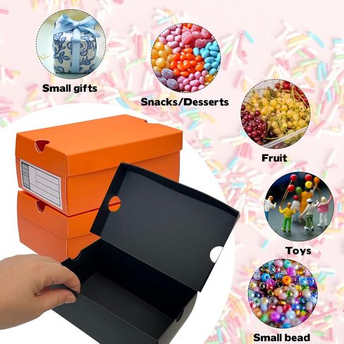 24 Pack Mini Sneaker Boxes for Party Favors 6.1 x 3.9 x 2.5 Inch Mini Shoe Gifts Boxes for Candies Cookies Snacks Sports Small Gift Case with Label for Wedding , Holiday, Birthday Party Favor (Black & Orange) in Saudi Arabia