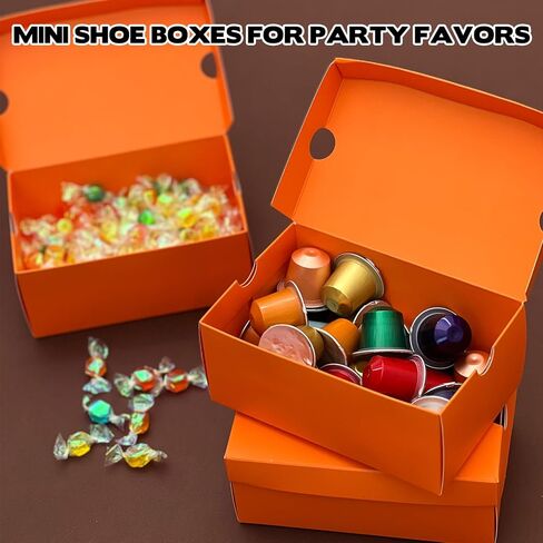 24 Pack Mini Sneaker Boxes for Party Favors 6.1 x 3.9 x 2.5 Inch Mini Shoe Gifts Boxes for Candies Cookies Snacks Sports Small Gift Case with Label for Wedding , Holiday, Birthday Party Favor (Black & Orange) in Saudi Arabia