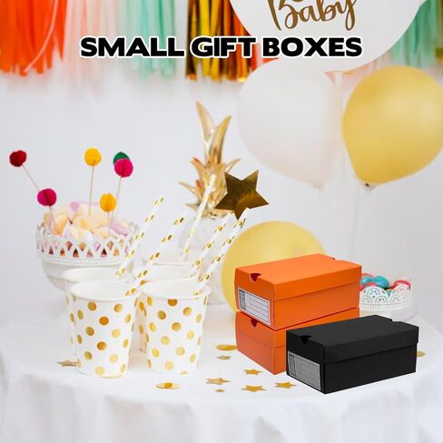 24 Pack Mini Sneaker Boxes for Party Favors 6.1 x 3.9 x 2.5 Inch Mini Shoe Gifts Boxes for Candies Cookies Snacks Sports Small Gift Case with Label for Wedding , Holiday, Birthday Party Favor (Black & Orange) in Saudi Arabia
